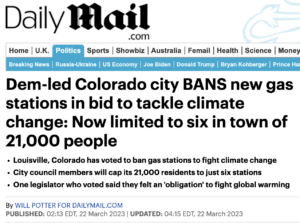 Gas Station Bans Next on Climate Agenda: Colorado city BANS new gas stations due to ‘obligation’ to tackle ‘climate change’ – Follows California cities