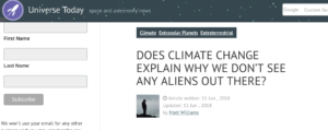Actual Headline: ‘DOES CLIMATE CHANGE EXPLAIN WHY WE DON’T SEE ANY ALIENS OUT THERE?’