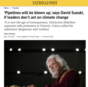 ‘Pipelines will be blown up,’ warns enviro guru David Suzuki, if leaders don’t act on climate change – Conducted ‘Funeral for the future’
