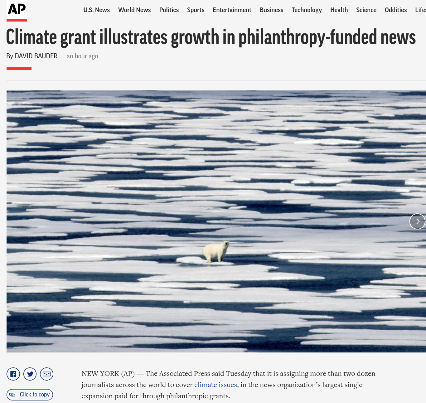 Paid press releases now officially the news: AP announces ‘largest single expansion’ of climate reporting ‘paid for through philanthropic grants’ of $8 million