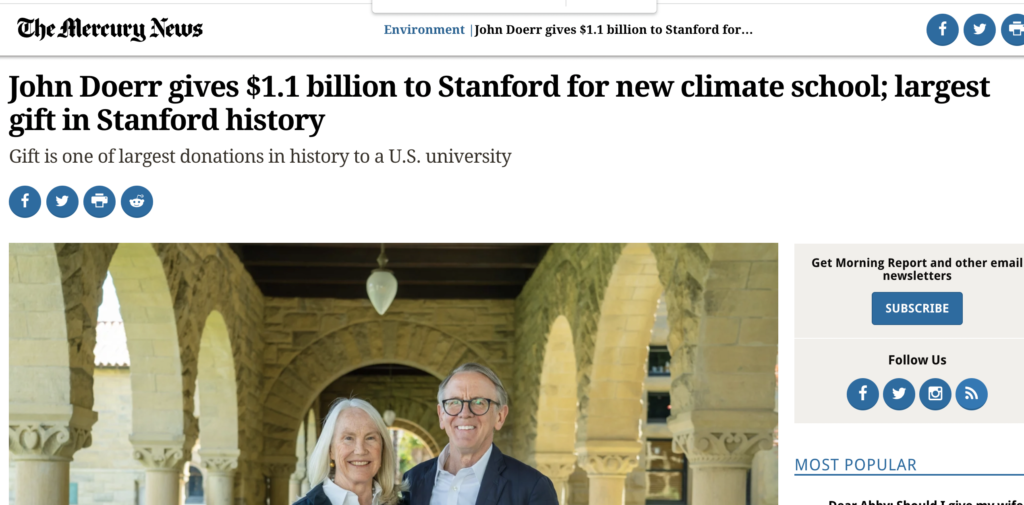 Silicon Valley Venture Capitalist John Doerr Gives 1 1 Billion To