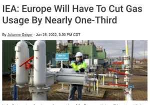 IEA: Europe Will Have To Cut Gas Usage By Nearly One-Third – Germany warns ‘gas is a scarce asset’