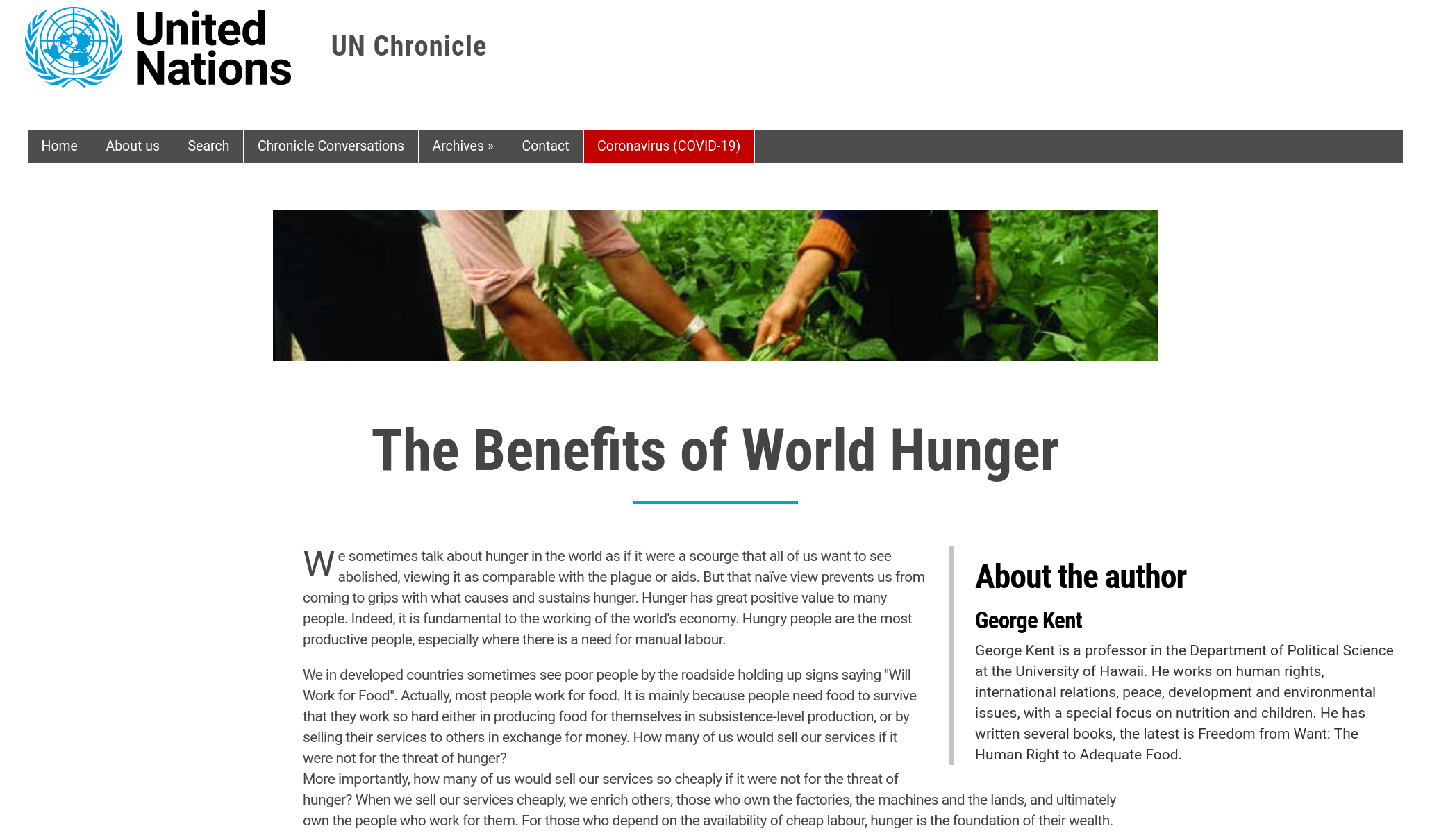 UN journal touts ‘The Benefits of World Hunger’ – ‘Hunger has great positive value…Hungry people are the most productive people’ – UN deletes essay after outcry