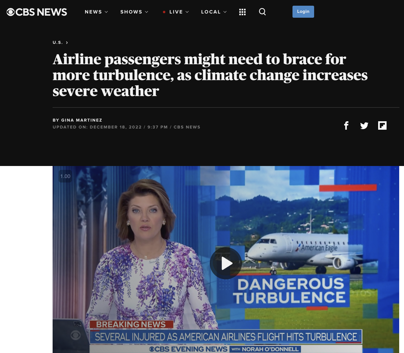 CBS News: Airline passengers might need to brace for more turbulence — ‘Thanks to climate change’