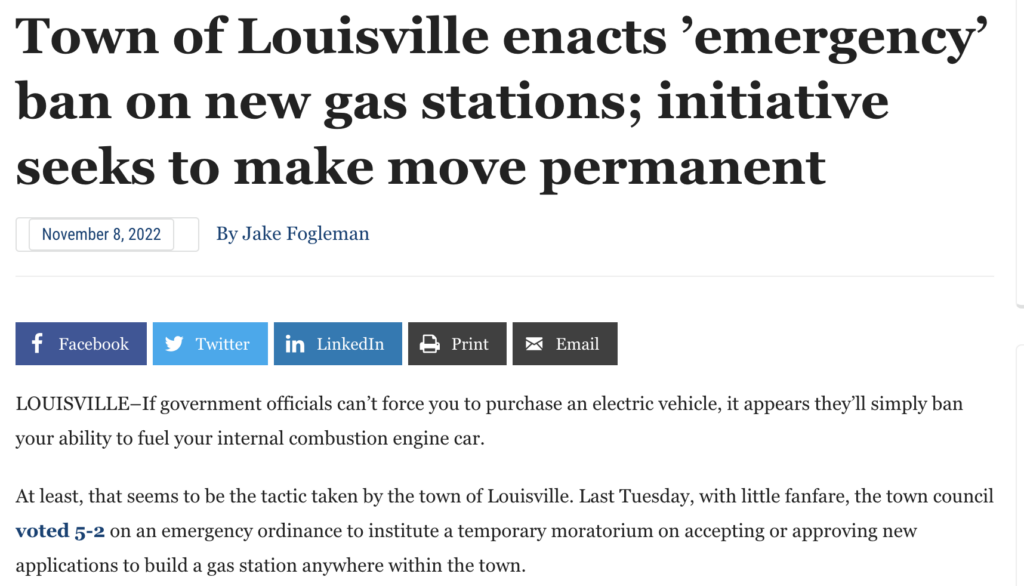 Gas Station Bans Next on Climate Agenda Colorado city BANS new gas stations due to ‘obligation