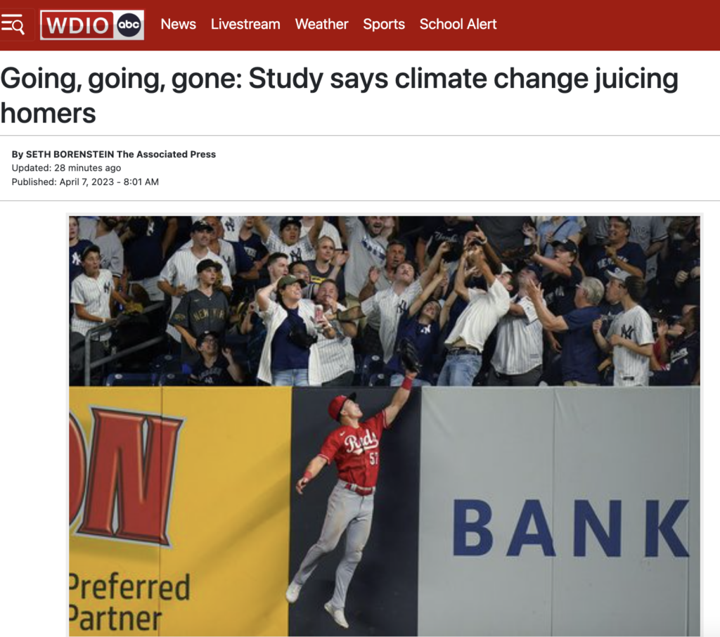 AP ‘Global warming is juicing home runs in Major League Baseball