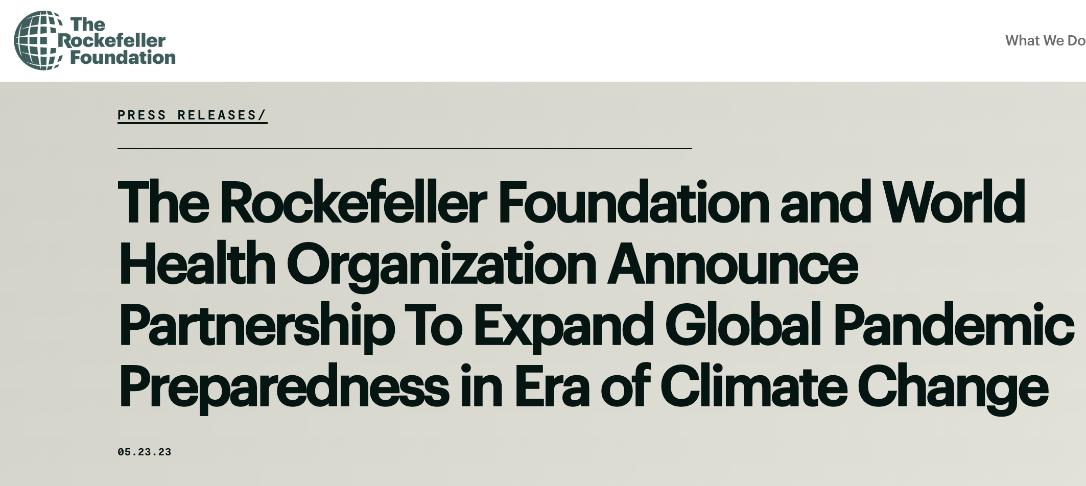 COVID & Climate Merge: Rockefeller Foundation & WHO announce partnership for ‘preventing pandemics fueled by climate change’