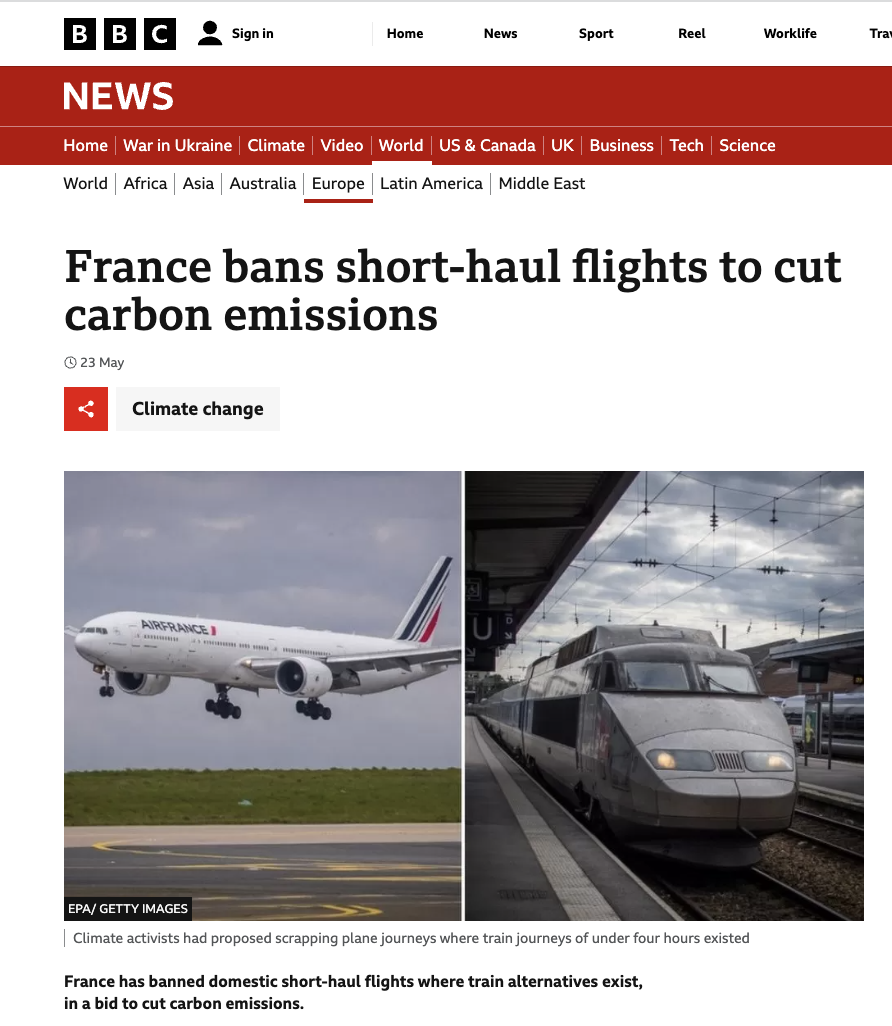 Climate Lockdowns Begin: France bans short-haul flights in favor of train travel ‘to cut carbon emissions’