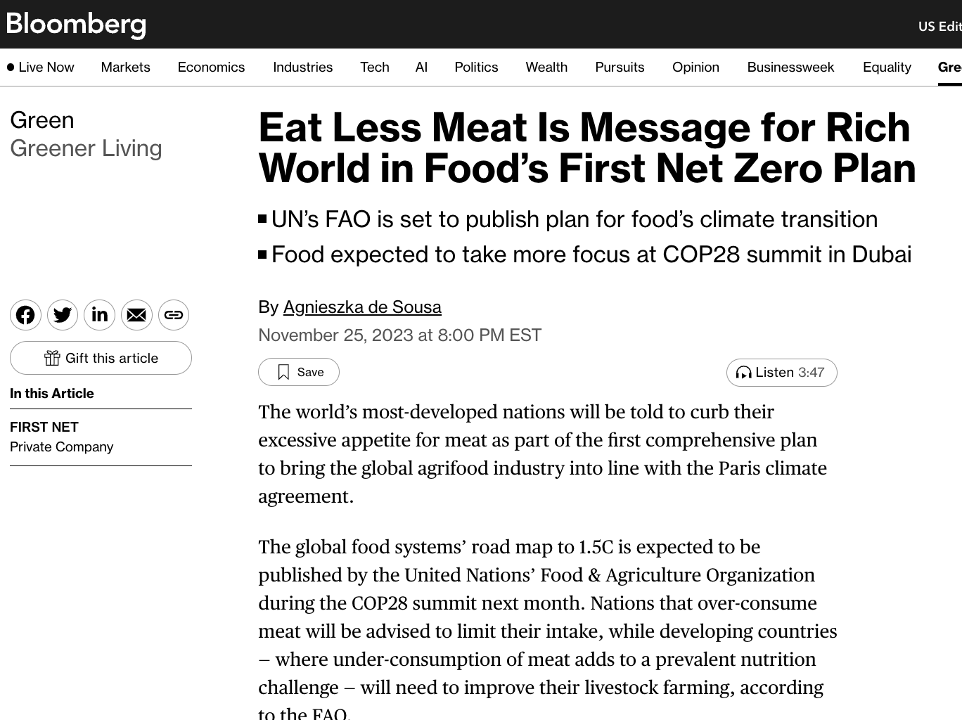 COP28 UN climate summit to officially target meat eating! ‘Nations will be told to curb their excessive appetite for meat’ to enforce UN plan for ‘food’s climate transition’