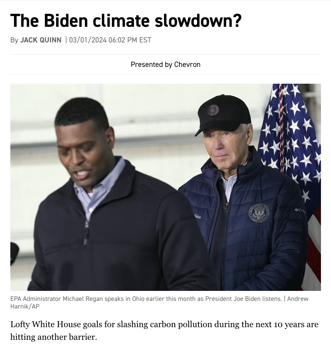 climatedepot.com - Politico: 'The Biden climate slowdown?' - 'Lofty White House goals for slashing' emissions 'are hitting another barrier'