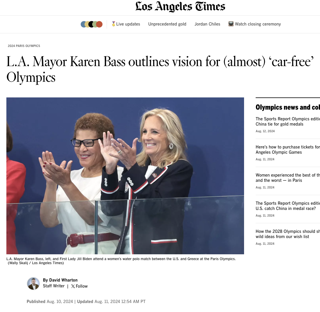 LA Times: L.A. Mayor Karen Bass outlines vision for (almost) ‘car-free ...